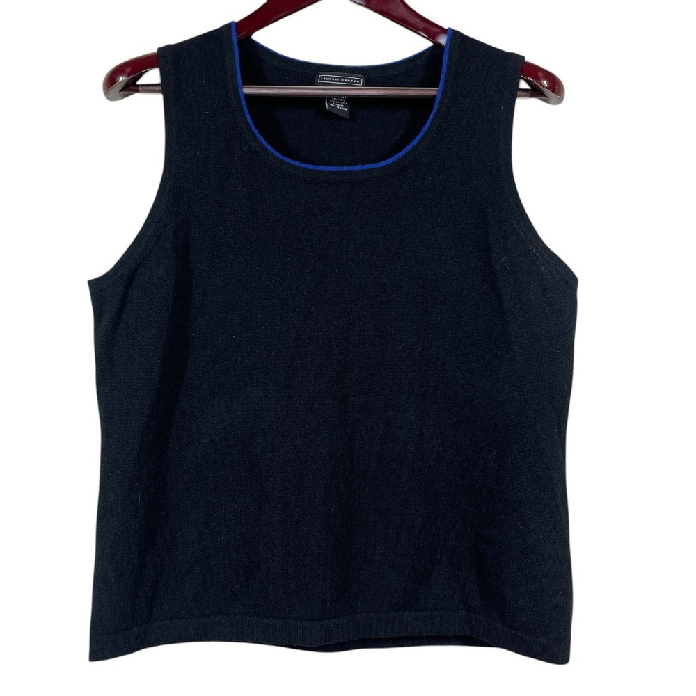 Lauren Hansen 100% Cashmere Sleeveless Sweater Vest Size XL Black Knit Tank Top